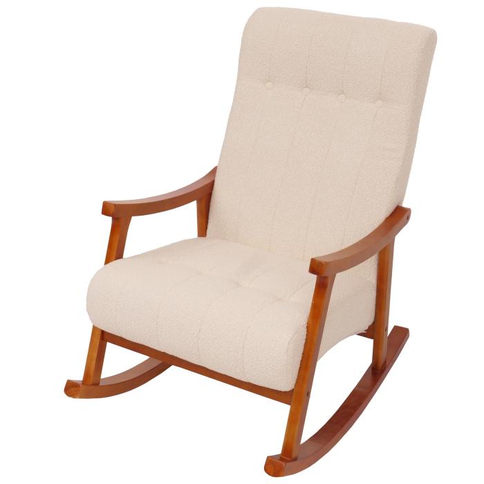 Schaukelstuhl HWC-K10, Relaxsessel, Holz FSC Stoff/Textil Boucl (450g/m) ~ creme, Gestell Walnuss-Optik