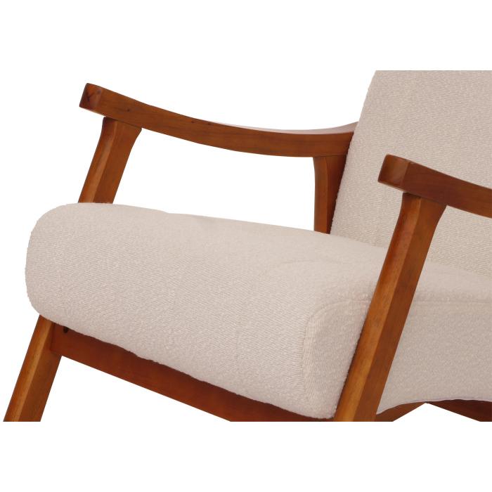 Schaukelstuhl HWC-K10, Relaxsessel, Holz FSC Stoff/Textil Boucl (450g/m) ~ beige, Gestell Walnuss-Optik