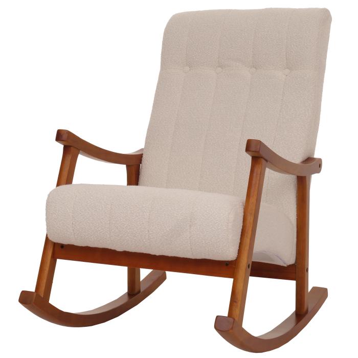 Schaukelstuhl HWC-K10, Relaxsessel, Holz FSC Stoff/Textil Boucl (450g/m) ~ beige, Gestell Walnuss-Optik