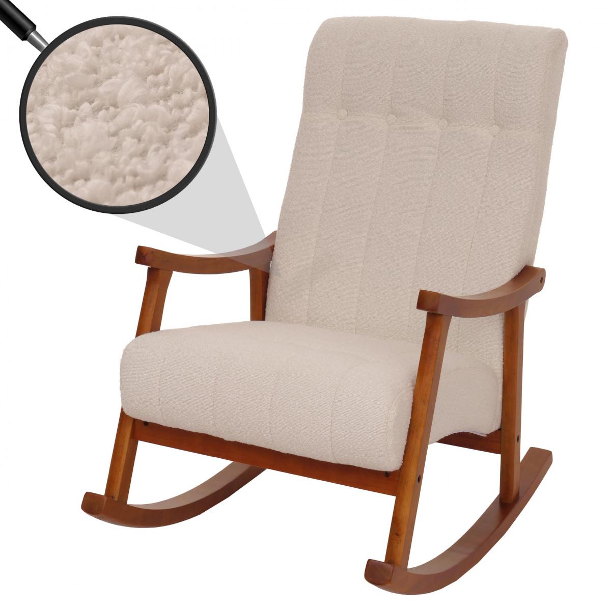 Schaukelstuhl HWC-K10, Relaxsessel, Holz FSC Stoff/Textil Boucl (450g/m) ~ beige, Gestell Walnuss-Optik