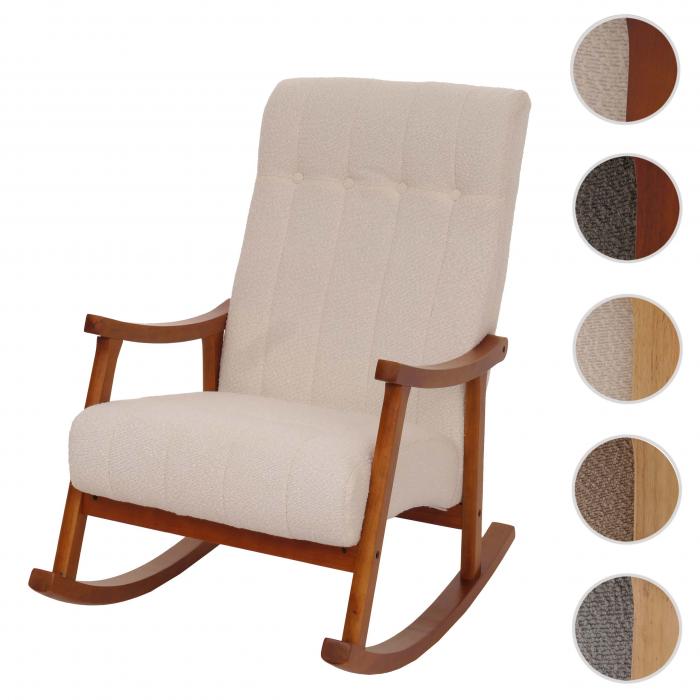 Schaukelstuhl HWC-K10, Relaxsessel, Holz FSC Stoff/Textil Boucl (450g/m) ~ beige, Gestell Walnuss-Optik