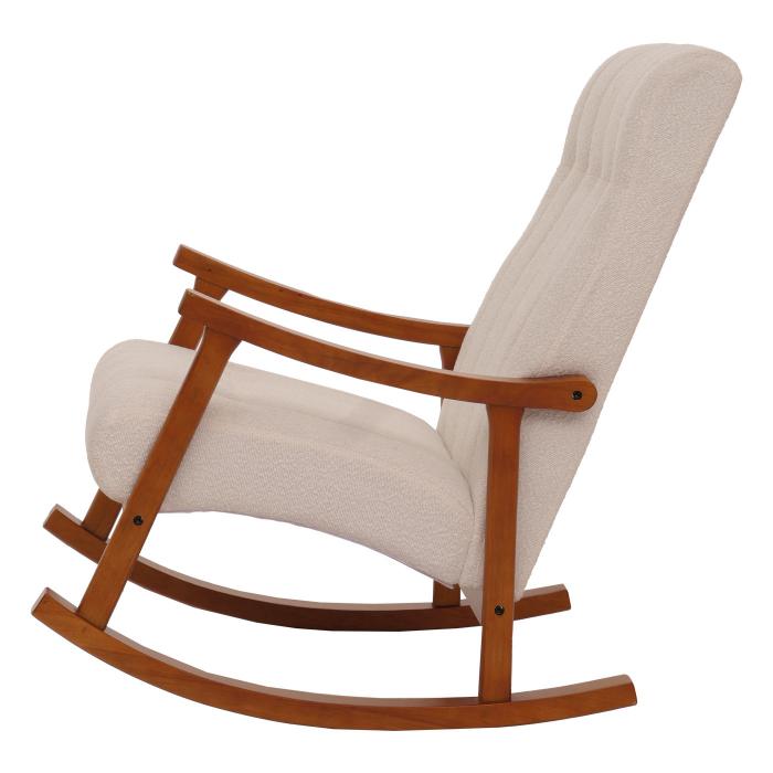 Schaukelstuhl HWC-K10, Relaxsessel, Holz FSC Stoff/Textil Boucl (450g/m) ~ beige, Gestell Walnuss-Optik
