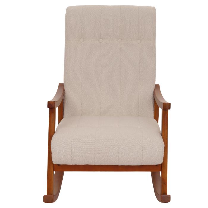 Schaukelstuhl HWC-K10, Relaxsessel, Holz FSC Stoff/Textil Boucl (450g/m) ~ beige, Gestell Walnuss-Optik