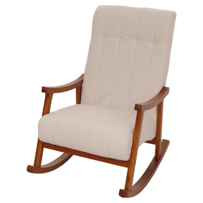 Schaukelstuhl HWC-K10, Relaxsessel, Holz FSC Stoff/Textil Boucl (450g/m) ~ beige, Gestell Walnuss-Optik
