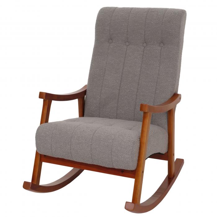 Schaukelstuhl HWC-K10, Relaxsessel, Holz FSC Stoff/Textil Boucl (450g/m) ~ grau, Gestell Walnuss-Optik