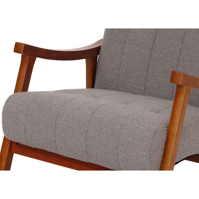 Schaukelstuhl HWC-K10, Relaxsessel, Holz FSC Stoff/Textil Boucl (450g/m) ~ grau, Gestell Walnuss-Optik
