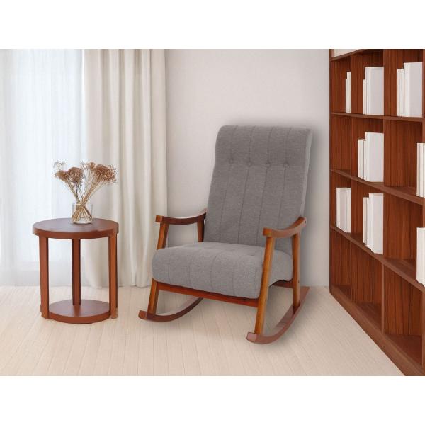 Schaukelstuhl HWC-K10, Relaxsessel, Holz FSC Stoff/Textil Boucl (450g/m) ~ grau, Gestell Walnuss-Optik
