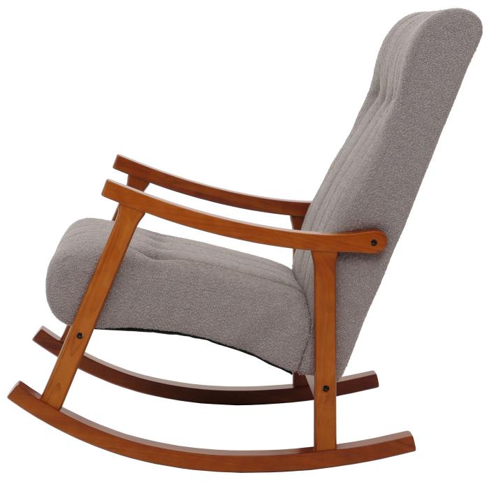 Schaukelstuhl HWC-K10, Relaxsessel, Holz FSC Stoff/Textil Boucl (450g/m) ~ grau, Gestell Walnuss-Optik