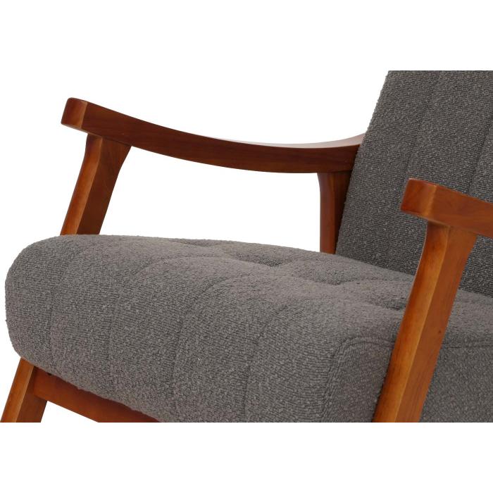 Schaukelstuhl HWC-K10, Relaxsessel, Holz FSC Stoff/Textil Boucl (450g/m) ~ dunkelgrau, Gestell Walnuss-Optik