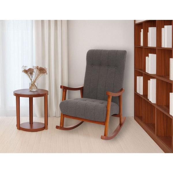 Stimmungsbild fr Produkt Schaukelstuhl HWC-K10, Relaxsessel, Holz FSC Stoff/Textil Boucl (450g/m) ~ dunkelgrau, Gestell Walnuss-Optik