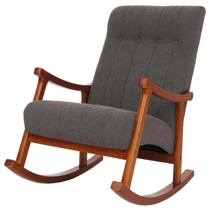 Schaukelstuhl HWC-K10, Relaxsessel, Holz FSC Stoff/Textil Boucl (450g/m) ~ dunkelgrau, Gestell Walnuss-Optik