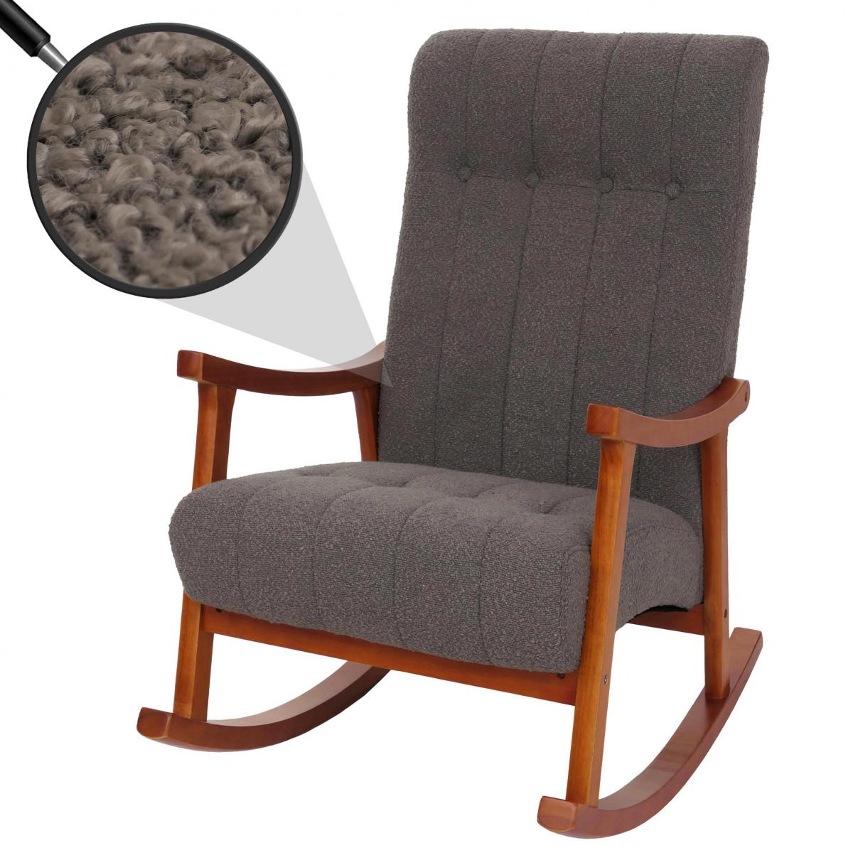 Schaukelstuhl HWC-K10, Relaxsessel, Holz FSC Stoff/Textil Boucl (450g/m) ~ dunkelgrau, Gestell Walnuss-Optik