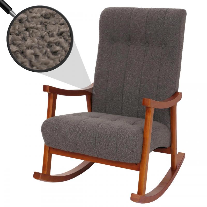 Schaukelstuhl HWC-K10, Relaxsessel, Holz FSC Stoff/Textil Boucl (450g/m) ~ dunkelgrau, Gestell Walnuss-Optik