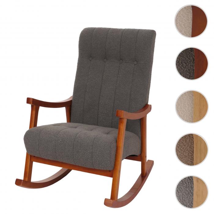 Schaukelstuhl HWC-K10, Relaxsessel, Holz FSC Stoff/Textil Boucl (450g/m) ~ dunkelgrau, Gestell Walnuss-Optik