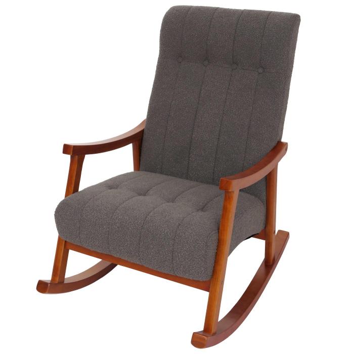Schaukelstuhl HWC-K10, Relaxsessel, Holz FSC Stoff/Textil Boucl (450g/m) ~ dunkelgrau, Gestell Walnuss-Optik