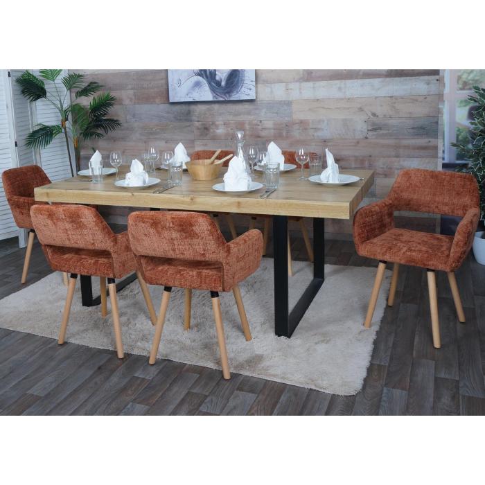 Esszimmerstuhl HWC-A50 II, Stuhl Kchenstuhl Polsterstuhl, Holz Stoff/Textil Chenille (465g/m) FSC ~ terrakotta