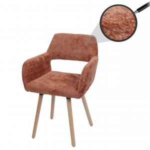 Esszimmerstuhl HWC-A50 II, Stuhl Kchenstuhl Polsterstuhl, Holz Stoff/Textil Chenille (465g/m) FSC ~ terrakotta