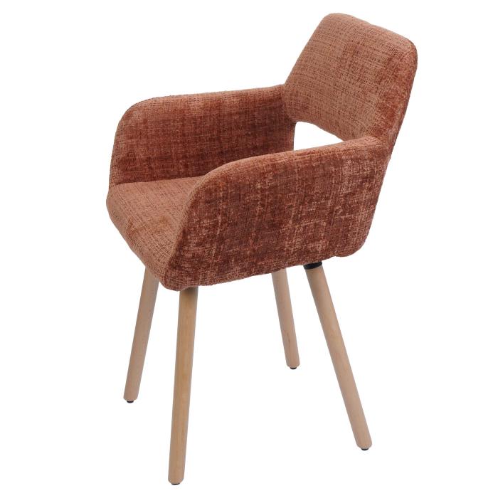 Esszimmerstuhl HWC-A50 II, Stuhl Kchenstuhl Polsterstuhl, Holz Stoff/Textil Chenille (465g/m) FSC ~ terrakotta