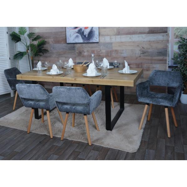 Stimmungsbild fr Produkt 6er-Set Esszimmerstuhl HWC-A50 II, Kchenstuhl Polsterstuhl, Holz Stoff/Textil Chenille (465g/m) FSC ~ dunkelgrau