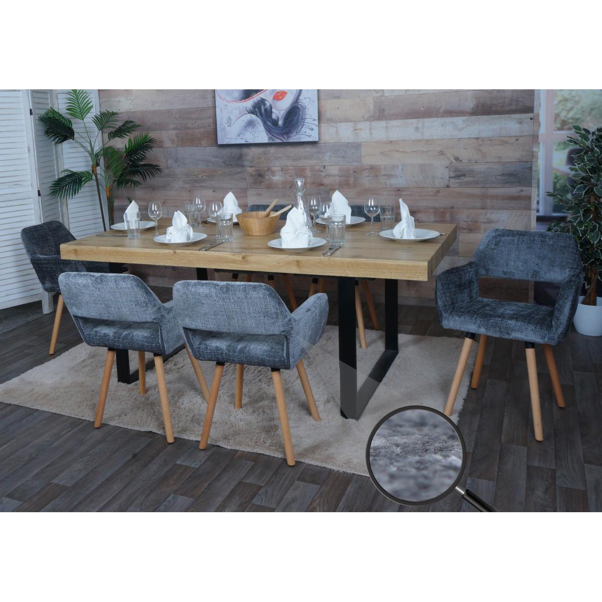 6er-Set Esszimmerstuhl HWC-A50 II, Kchenstuhl Polsterstuhl, Holz Stoff/Textil Chenille (465g/m) FSC ~ dunkelgrau