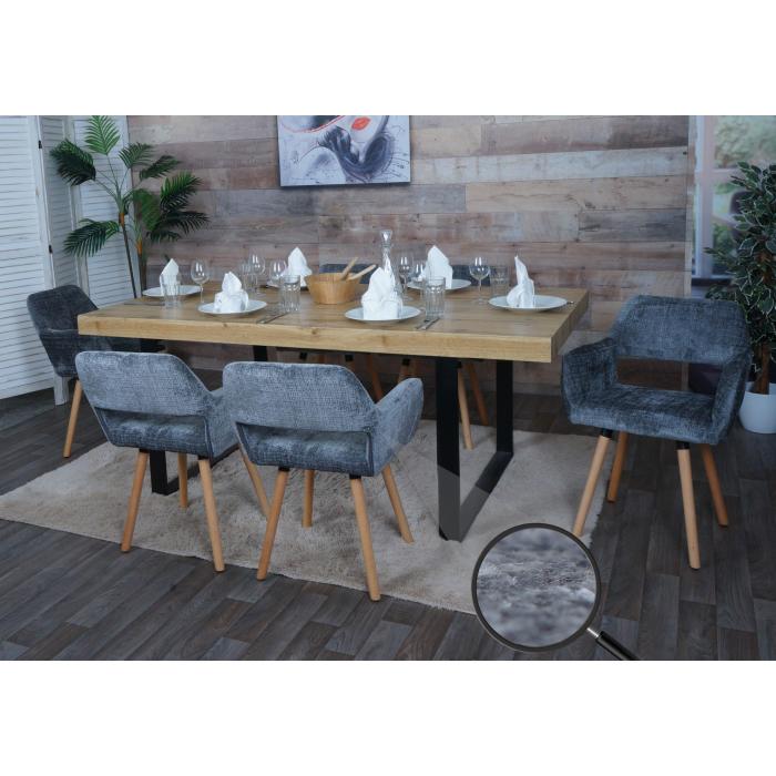 6er-Set Esszimmerstuhl HWC-A50 II, Kchenstuhl Polsterstuhl, Holz Stoff/Textil Chenille (465g/m) FSC ~ dunkelgrau