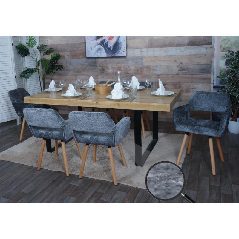 6er-Set Esszimmerstuhl HWC-A50 II, Kchenstuhl Polsterstuhl, Holz Stoff/Textil Chenille (465g/m) FSC ~ dunkelgrau