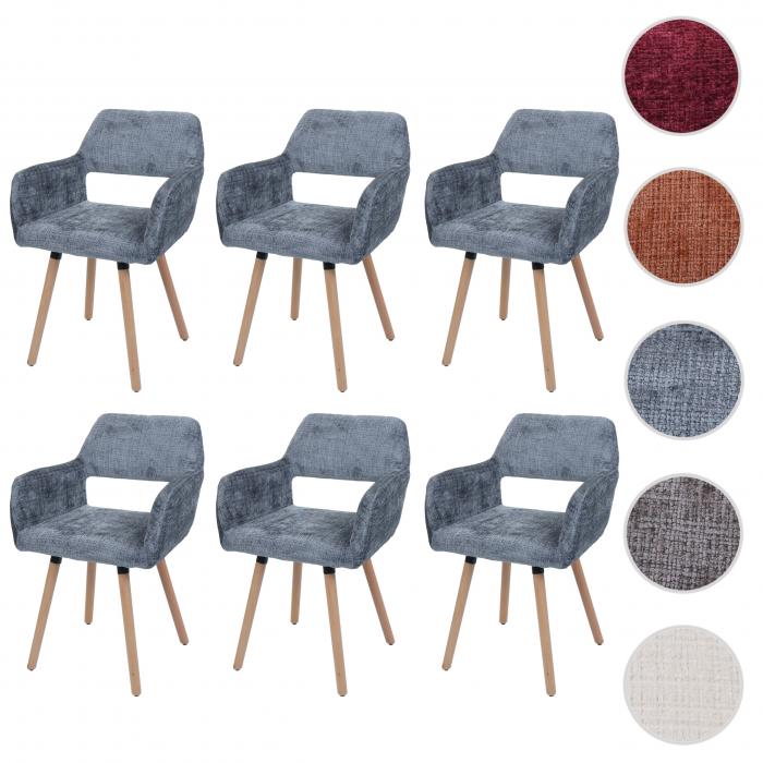6er-Set Esszimmerstuhl HWC-A50 II, Kchenstuhl Polsterstuhl, Holz Stoff/Textil Chenille (465g/m) FSC ~ dunkelgrau