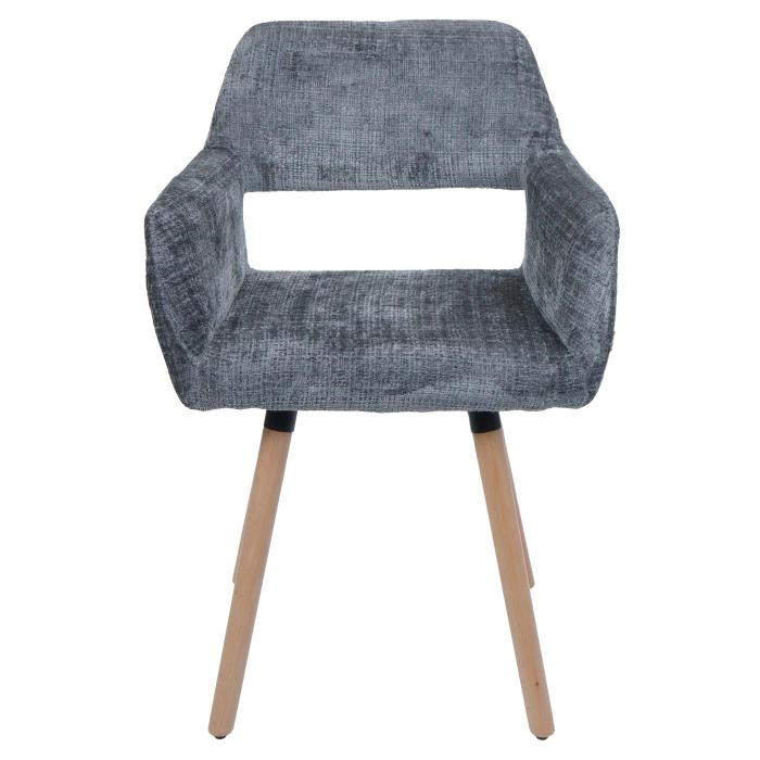 6er-Set Esszimmerstuhl HWC-A50 II, Kchenstuhl Polsterstuhl, Holz Stoff/Textil Chenille (465g/m) FSC ~ dunkelgrau