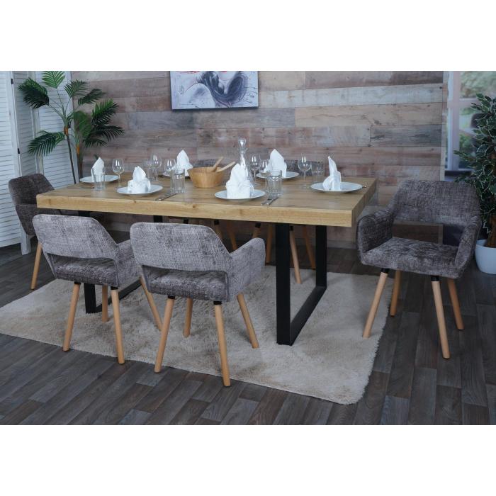 Esszimmerstuhl HWC-A50 II, Stuhl Kchenstuhl Polsterstuhl, Holz Stoff/Textil Chenille (465g/m) FSC ~ braun