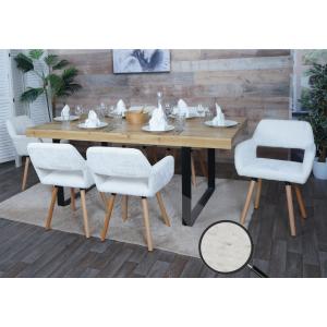 6er-Set Esszimmerstuhl HWC-A50 II, Kchenstuhl Polsterstuhl, Holz Stoff/Textil Chenille (465g/m) FSC ~ creme