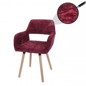 Esszimmerstuhl HWC-A50 II, Stuhl Kchenstuhl Polsterstuhl, Holz Stoff/Textil Chenille (465g/m) FSC ~ bordeaux