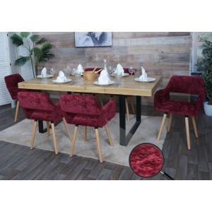 6er-Set Esszimmerstuhl HWC-A50 II, Kchenstuhl Polsterstuhl, Holz Stoff/Textil Chenille (465g/m) FSC ~ bordeaux
