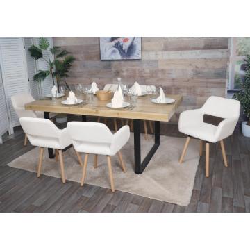 6er-Set Esszimmerstuhl HWC-A50 II, Stuhl Kchenstuhl Polsterstuhl, Holz Stoff/Textil Boucl (450g/m) FSC ~ creme