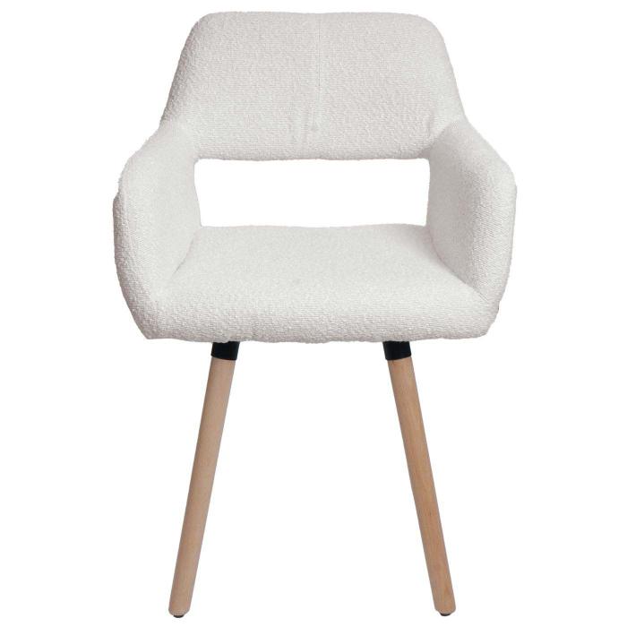 6er-Set Esszimmerstuhl HWC-A50 II, Stuhl Kchenstuhl Polsterstuhl, Holz Stoff/Textil Boucl (450g/m) FSC ~ creme
