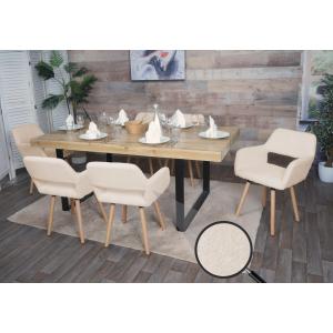 6er-Set Esszimmerstuhl HWC-A50 II, Stuhl Kchenstuhl Polsterstuhl, Holz Stoff/Textil Boucl (450g/m) FSC ~ beige