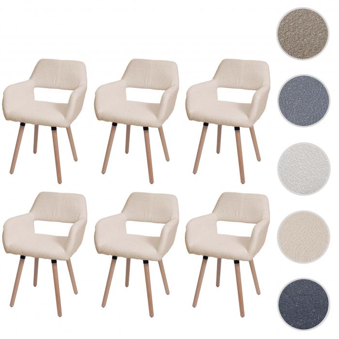 6er-Set Esszimmerstuhl HWC-A50 II, Stuhl Kchenstuhl Polsterstuhl, Holz Stoff/Textil Boucl (450g/m) FSC ~ beige