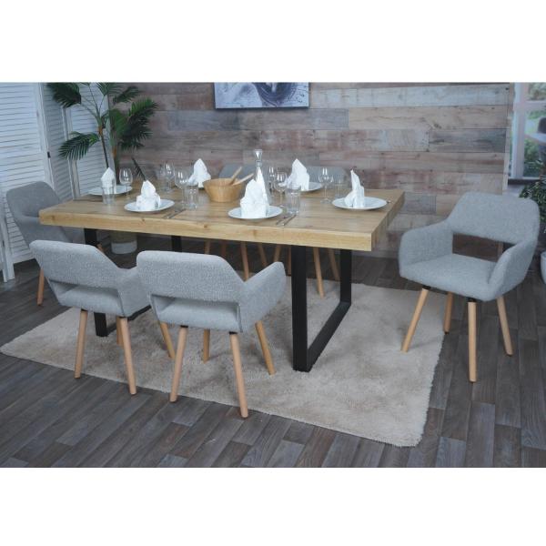Stimmungsbild fr Produkt 6er-Set Esszimmerstuhl HWC-A50 II, Stuhl Kchenstuhl Polsterstuhl, Holz Stoff/Textil Boucl (450g/m) FSC ~ grau