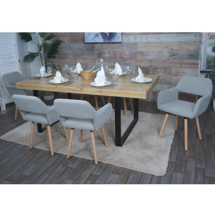 6er-Set Esszimmerstuhl HWC-A50 II, Stuhl Kchenstuhl Polsterstuhl, Holz Stoff/Textil Boucl (450g/m) FSC ~ grau
