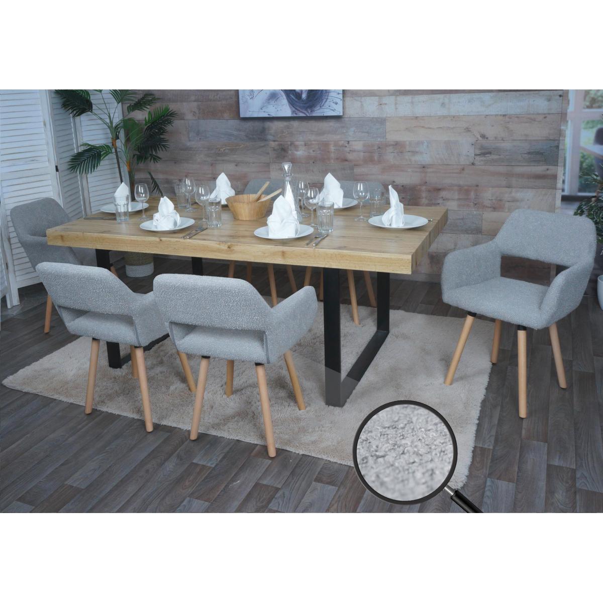 6er-Set Esszimmerstuhl HWC-A50 II, Stuhl Kchenstuhl Polsterstuhl, Holz Stoff/Textil Boucl (450g/m) FSC ~ grau