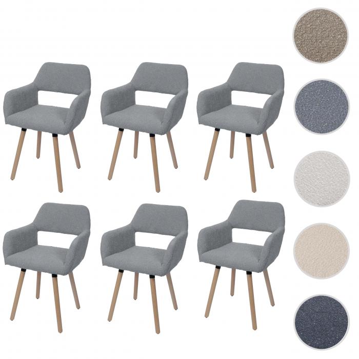 6er-Set Esszimmerstuhl HWC-A50 II, Stuhl Kchenstuhl Polsterstuhl, Holz Stoff/Textil Boucl (450g/m) FSC ~ grau