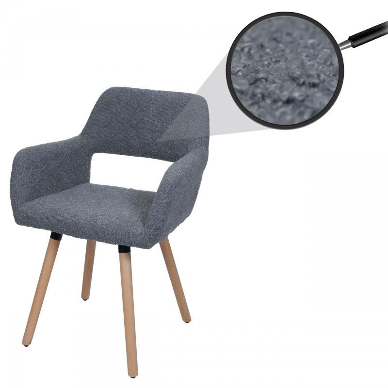 Esszimmerstuhl HWC-A50 II, Stuhl Kchenstuhl Polsterstuhl, Holz Stoff/Textil Boucl (450g/m) FSC ~ dunkelgrau
