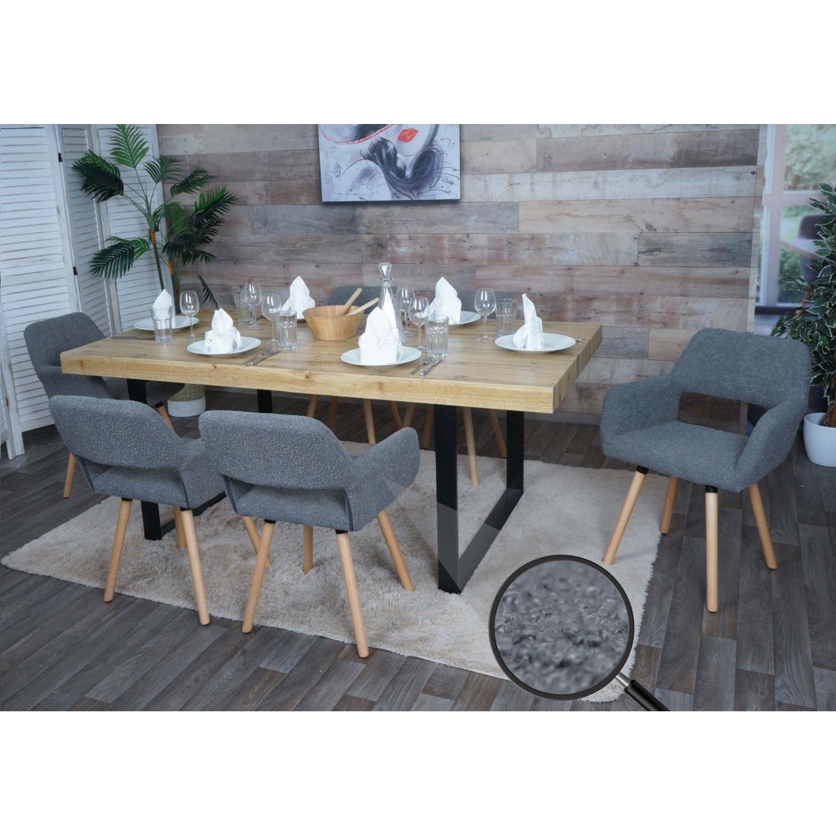 6er-Set Esszimmerstuhl HWC-A50 II, Stuhl Kchenstuhl Polsterstuhl, Holz Stoff/Textil Boucl (450g/m) FSC ~ dunkelgrau