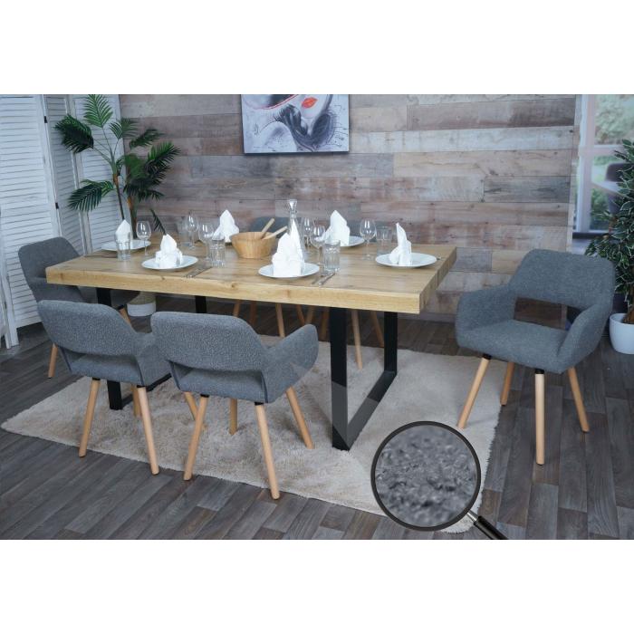 6er-Set Esszimmerstuhl HWC-A50 II, Stuhl Kchenstuhl Polsterstuhl, Holz Stoff/Textil Boucl (450g/m) FSC ~ dunkelgrau