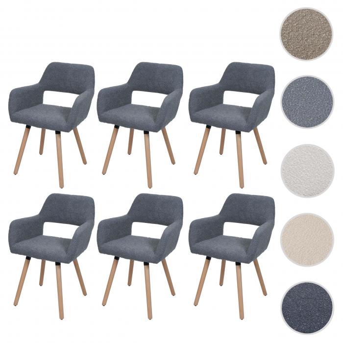 6er-Set Esszimmerstuhl HWC-A50 II, Stuhl Kchenstuhl Polsterstuhl, Holz Stoff/Textil Boucl (450g/m) FSC ~ dunkelgrau