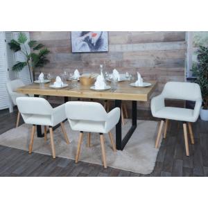 6er-Set Esszimmerstuhl HWC-A50 II, Stuhl Kchenstuhl Polsterstuhl, Holz Stoff/Textil Cord (400g/m) FSC ~ creme-wei