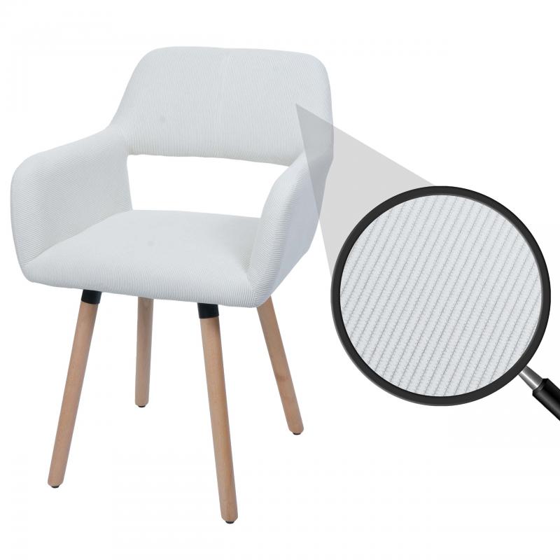 Esszimmerstuhl HWC-A50 II, Stuhl Kchenstuhl Polsterstuhl, Holz Stoff/Textil Cord (400g/m) FSC ~ creme-wei