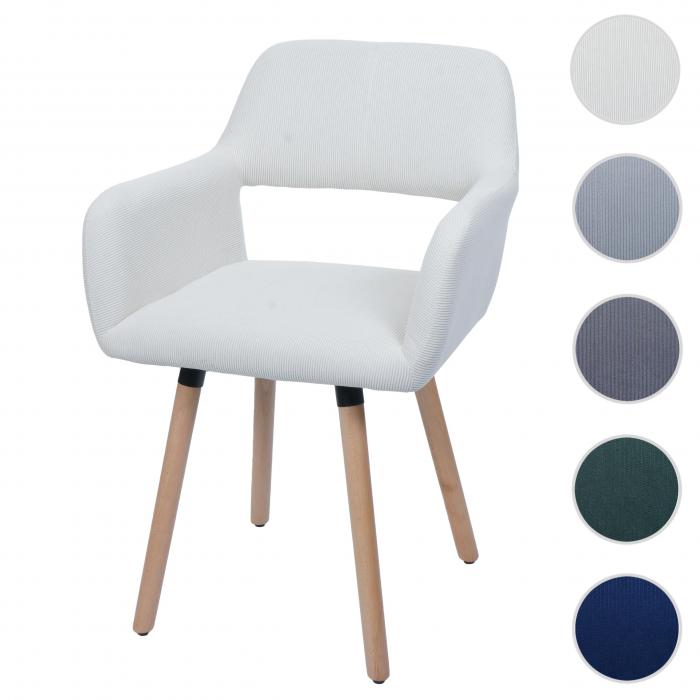 Esszimmerstuhl HWC-A50 II, Stuhl Kchenstuhl Polsterstuhl, Holz Stoff/Textil Cord (400g/m) FSC ~ creme-wei