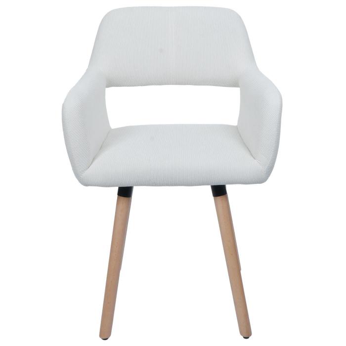 Esszimmerstuhl HWC-A50 II, Stuhl Kchenstuhl Polsterstuhl, Holz Stoff/Textil Cord (400g/m) FSC ~ creme-wei