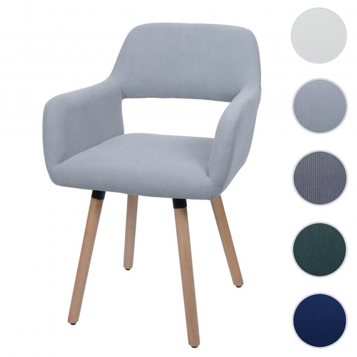 Esszimmerstuhl HWC-A50 II, Stuhl Kchenstuhl Polsterstuhl, Holz Stoff/Textil Cord (400g/m) FSC ~ hellgrau
