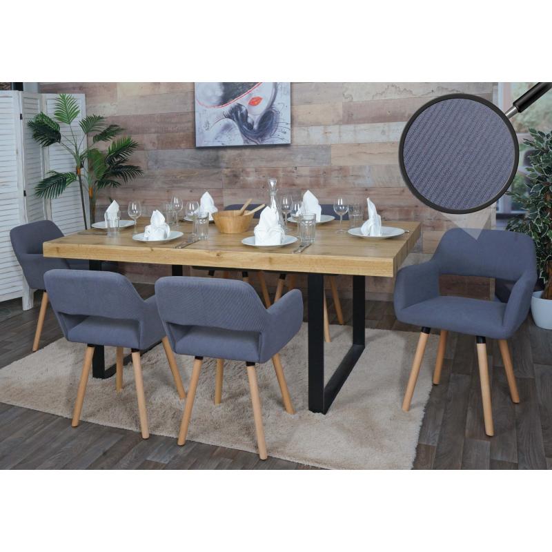 6er-Set Esszimmerstuhl HWC-A50 II, Stuhl Kchenstuhl Polsterstuhl, Holz Stoff/Textil Cord (400g/m) FSC ~ dunkelgrau